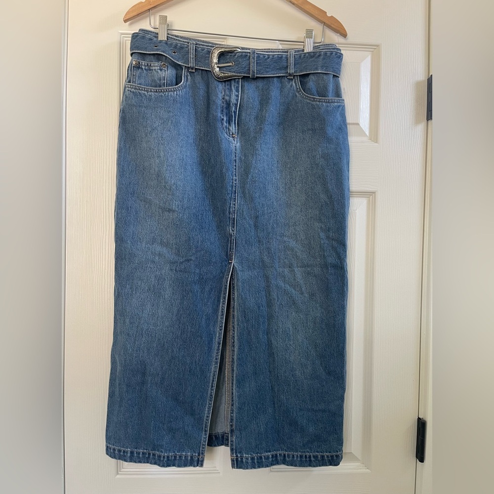 Women’s House of Harlow 1960 Midi Belted Denim Skirt Size 10